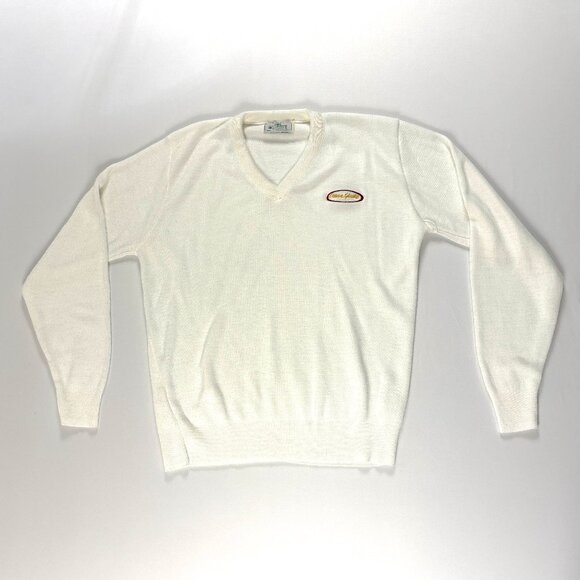 Vintage Ocean Yachts Mens V Neck Sweater White Sz M/L Embroidered Boating